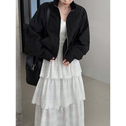 American retro short jacket jacket women's spring new stand-up collar loose outdoor tooling top