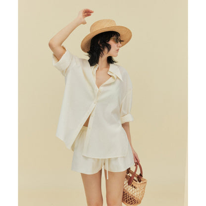 Fleece Tencel Polka Dot Seven-Sleeve Shirt