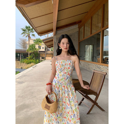 Sweet Holiday Skinny Floral Suspender Dress