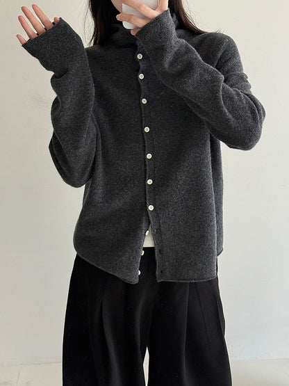100 wool rolled hem single breasted knitting shirt women's winter half turtleneck sweatercardigan bottomtops