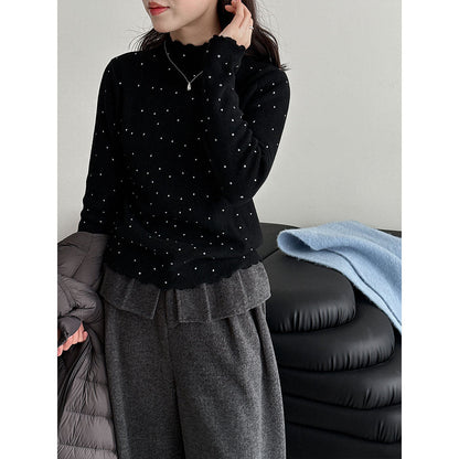 Half turtleneck polka dot elegantknitting shirt women's winter new arrival chic fungus edge inner tops