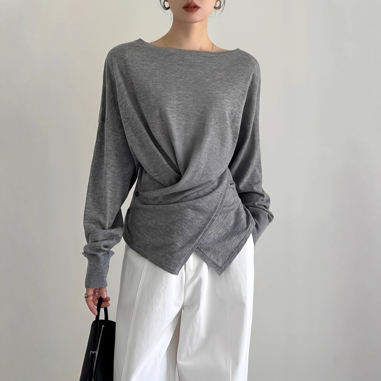 Cross waist inside and outside, bottomed wool knitted sweater top women