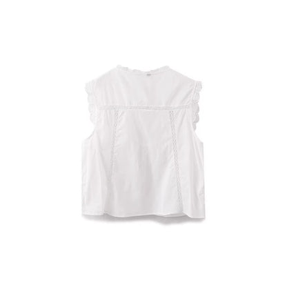 Strapless Embroidered Top Women Loose Fit Sleeveless Lace Blouse