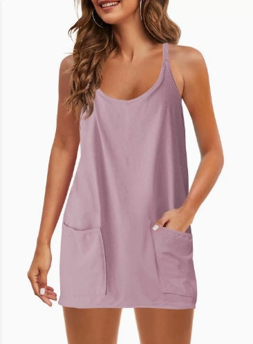 Summer Ladies Suspender Top Jumpsuit Shorts Jumpsuit Casual Suit Solid Color