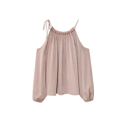 Temperament off-the-shoulder neck long-sleeved shirt women's loose doll shirt
