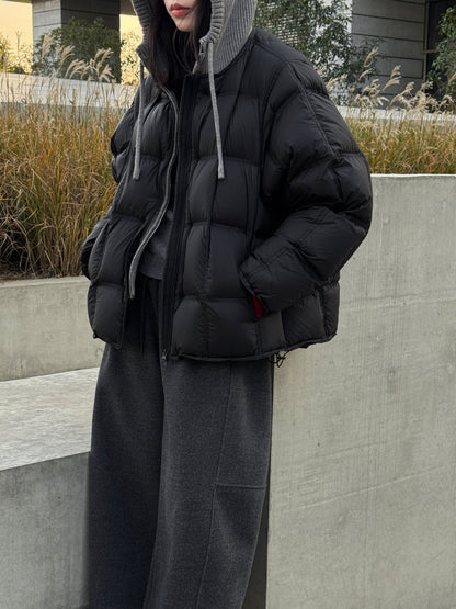 Premium sense knitted hooded splicing 90 white duck down jacket women's winter fake two-piece puff down jacket