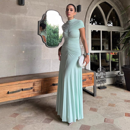 Spring new gauze mesh pleated dress temperament elegant slim hip wrap dress