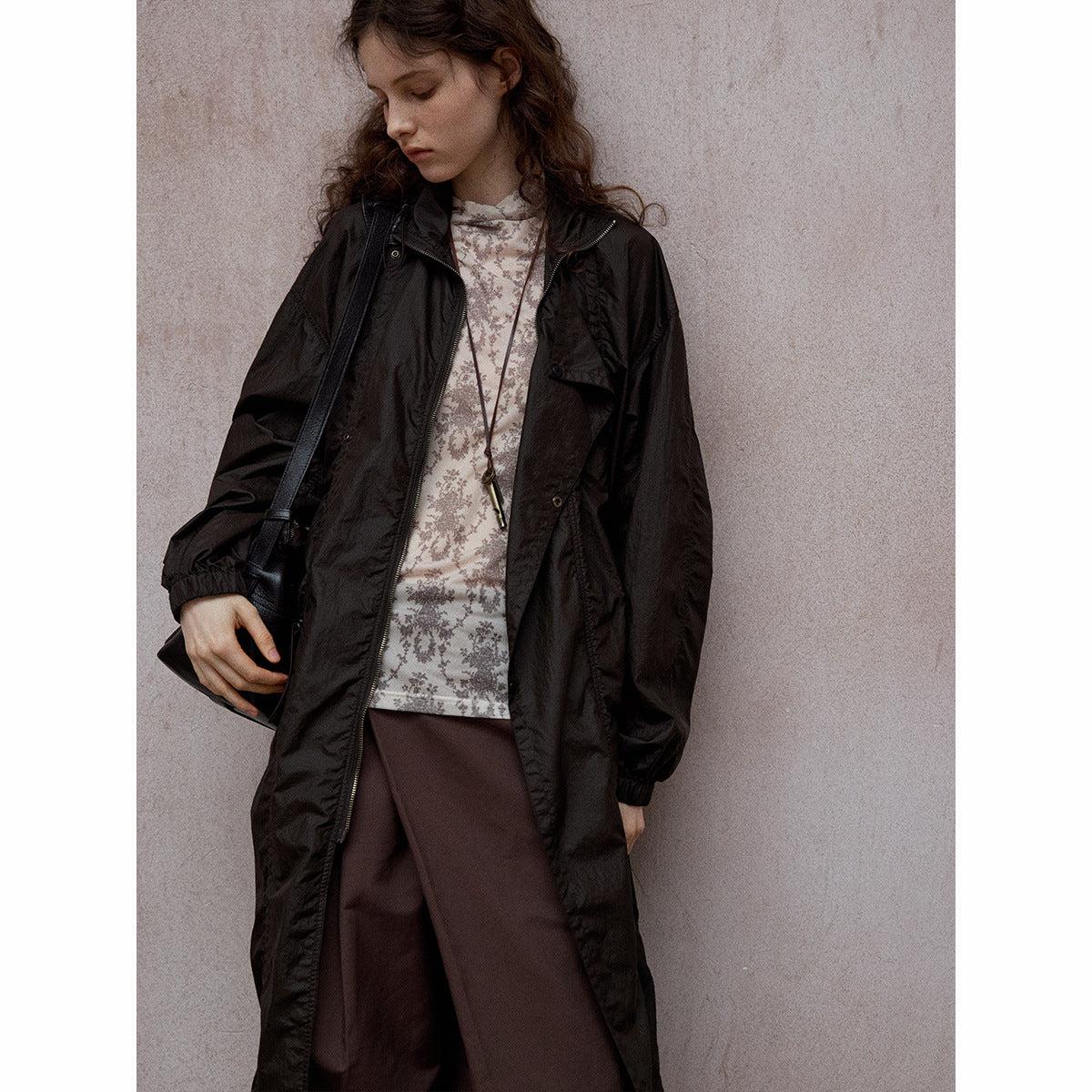 Coated Easy Silhouette Windbreaker Jacket Autumn Simple Versatile Casual Commuter Long Sleeves