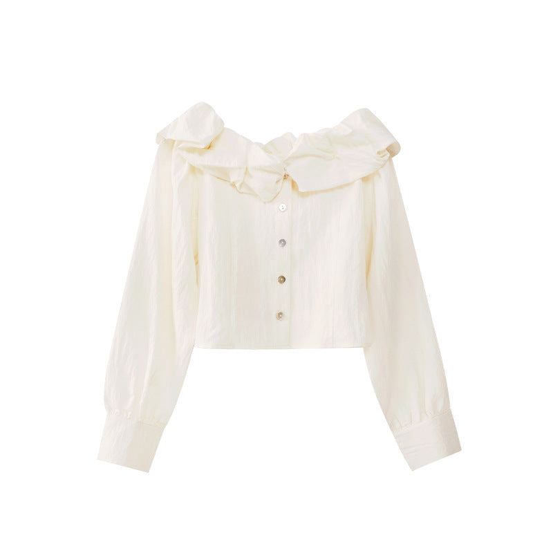 Gentle and fresh age-reducing shoulder Tencel chiffon shirt