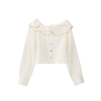 Gentle and fresh age-reducing shoulder Tencel chiffon shirt