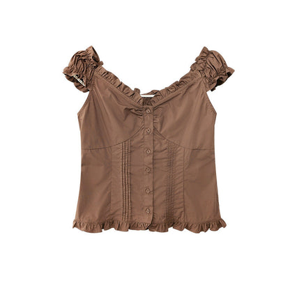 Shirt French Fungus Edge V-Neck Slim Fit Top