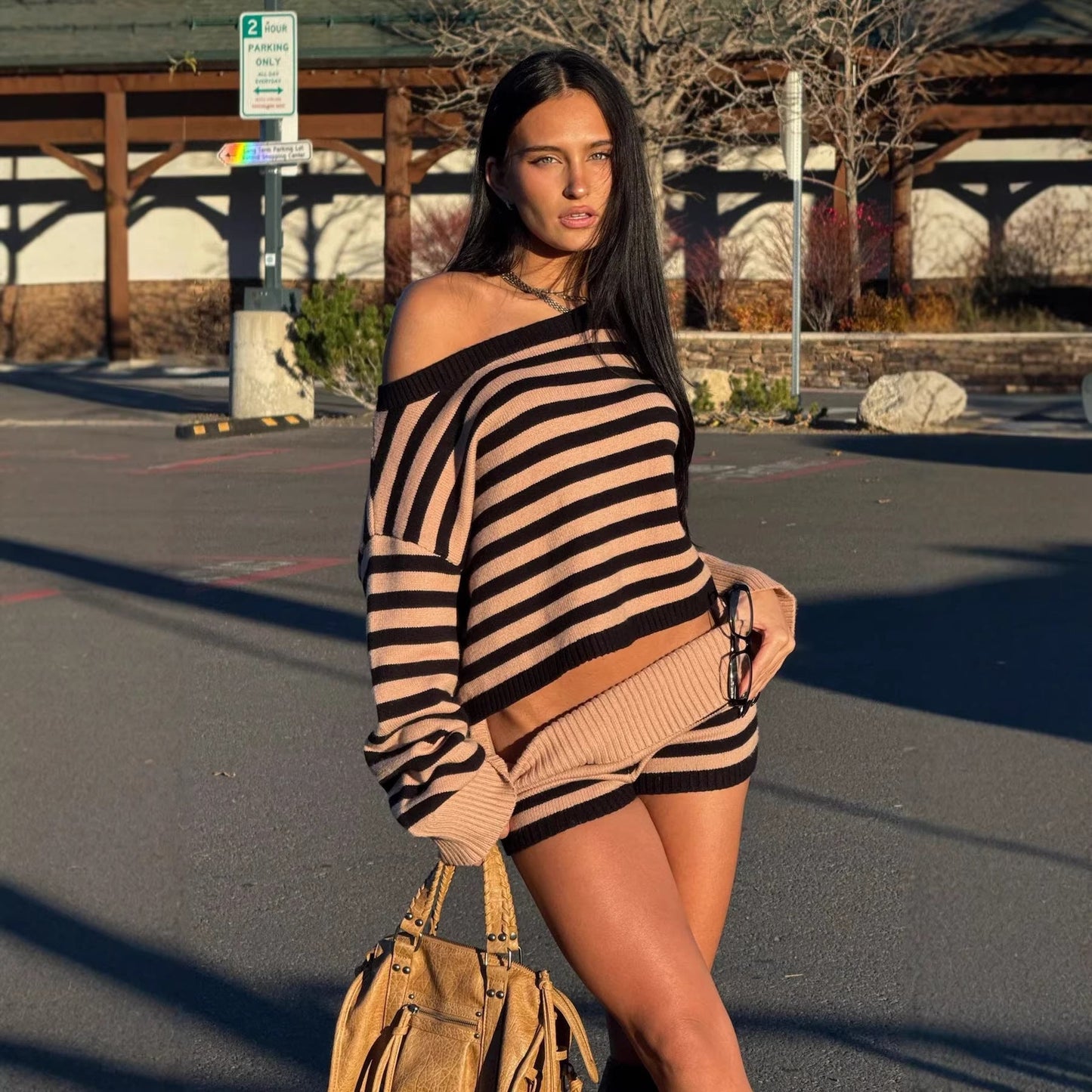 Striped Knit Top and Shorts Set