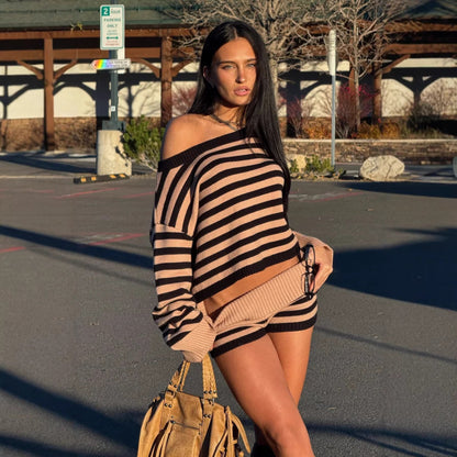 Striped Knit Top and Shorts Set