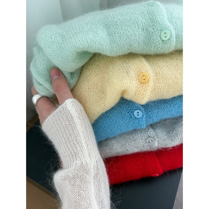 Early spring new mohair knitted cardigan women's thin slightly transparent gentle soft waxy outer coat