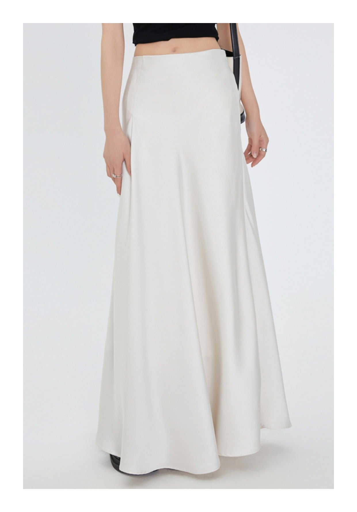 White satin pendant skirt women's 2026 summer new acetic acid medium and long high-waisted A-shaped skirt tide