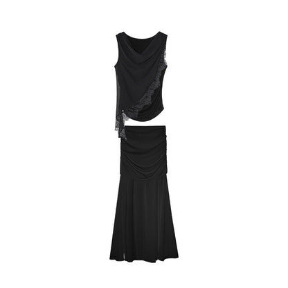 Gentle and advanced temperament swinging collar sleeveless fashion suit