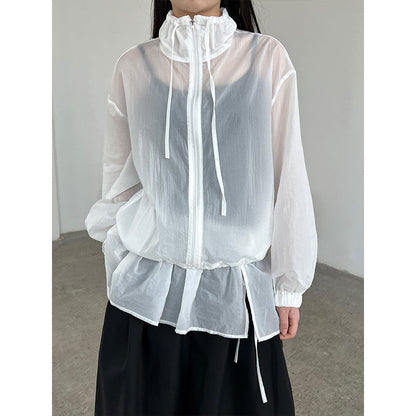 Korean casual stand-up collar light and thin tooling sports suit summer sunscreen jacket + fart curtain two-piece set 3587