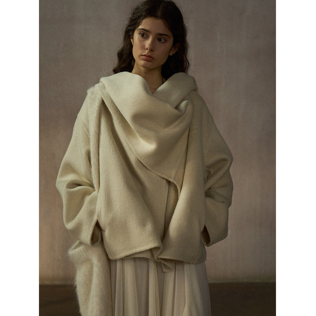 Rabbit velvet high quality hand sewn loose silhouette thermal scarf collar double-sided jacket