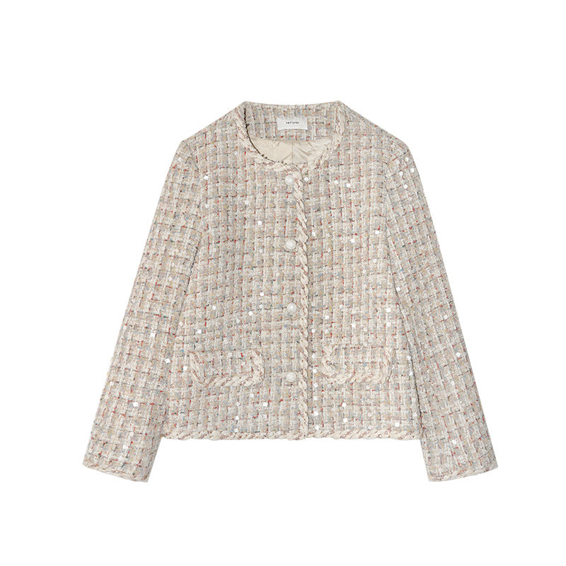 tweed sequined twist small fragrant short coat female