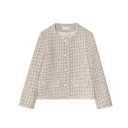 tweed sequined twist small fragrant short coat female