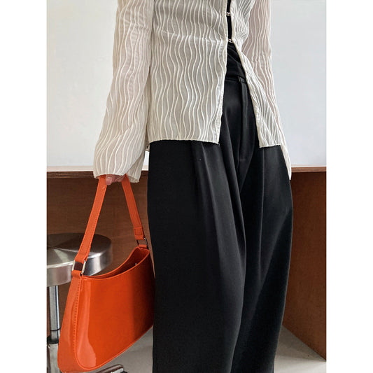 Linen silhouette high-waisted suit pants spring and autumn thin simple and loose casual straight floor-mopping trousers