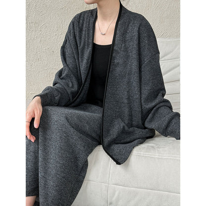 Soft waxy wool diagonal placket splicing top + high waist skirt two-piece women's autumn suit