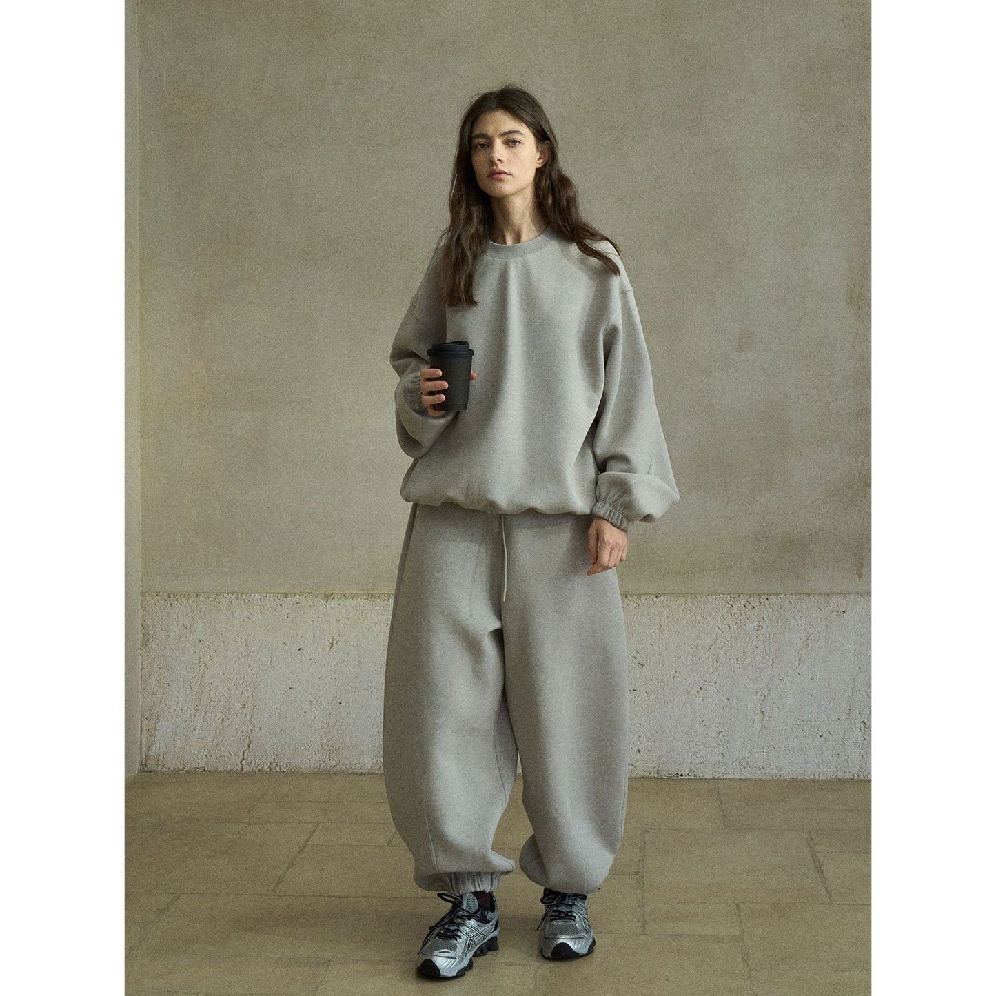 Autumn elastic waist variegated twill cotton three-dimensional silhouette sweatpants