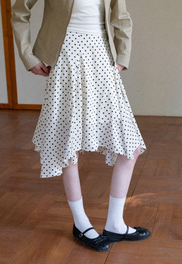 Summer retro fashion irregular a word polka dot skirt