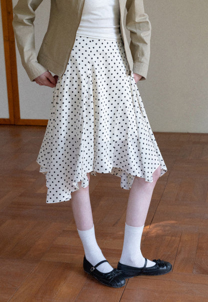 Summer retro fashion irregular a word polka dot skirt