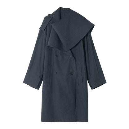 Spring new Tencel linen scarf collar cotton and linen blended large profile trench coat