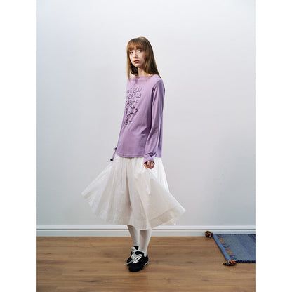 Spring new casual simple and easy solid color letter printing one word shoulder versatile T-shirt
