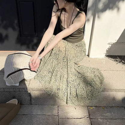 Folded Leopard Chiffon Printed Versatile Casual Cake Skirt