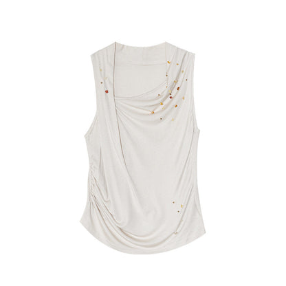 Niche Beaded Tencel Lyocell Versatile Sleeveless Vest