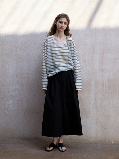Summer soft and cool wash cotton adjustable middle waist commuting casual nine-point wide-leg pants