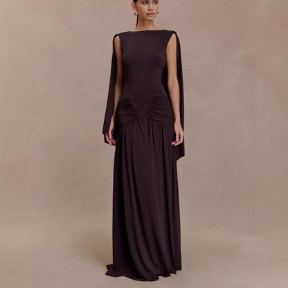 Fashion backless shawl hip skirt slim fit retro sexy pleated dress
