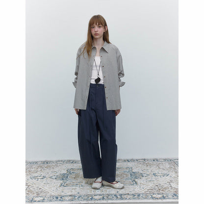 Autumn new casual lapel retro small plaid pure cotton versatile medium and long shirt