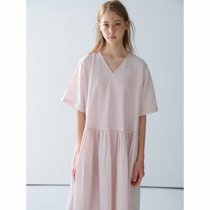 Summer new casual V-neck bamboo Tencel loose split long dress