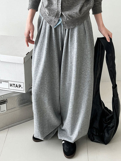 American sports high waist wide legs casual pleated design sweatpants women's autumn new drawstring drape trousers