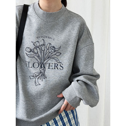 Korean tulip retro peach heart neck silhouette sweater women's autumn new lazy top