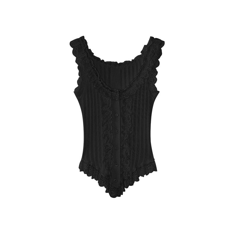 Xia Sweet and Spicy Elastic Slim Fit Lace Fungus Edge Suspender Sleeveless Vest