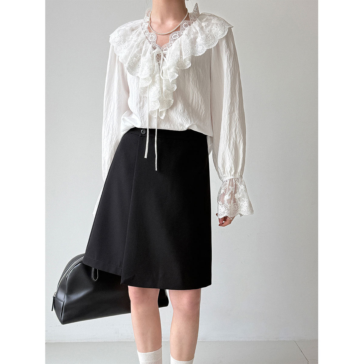 Design sense suit skirt 26 spring new a-shaped skirt thin asymmetrical small skirt