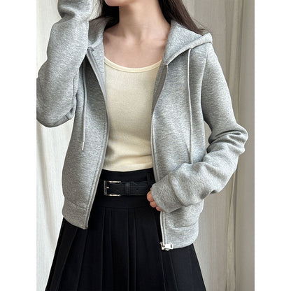 Korean hooded short zipper sports sweater women's early spring new casual versatile jacket