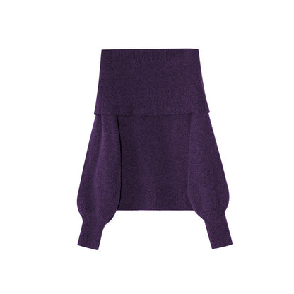 Lazy Korean fashion one-word shoulder long-sleeved pullover sweater