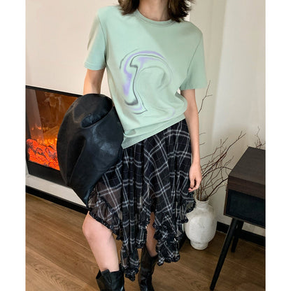 Tencel cotton ripple print short-sleeved T-shirt