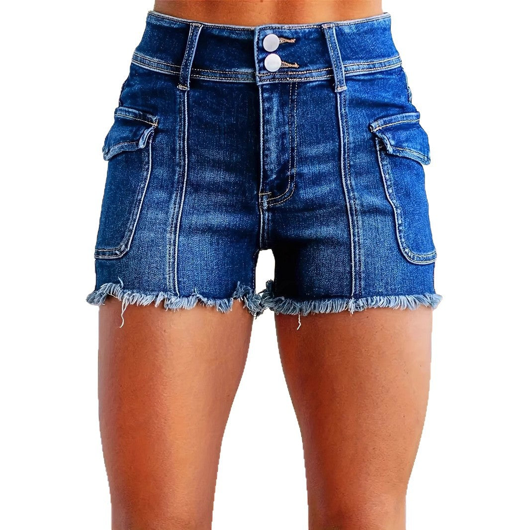 High-Waisted Washed Denim Shorts