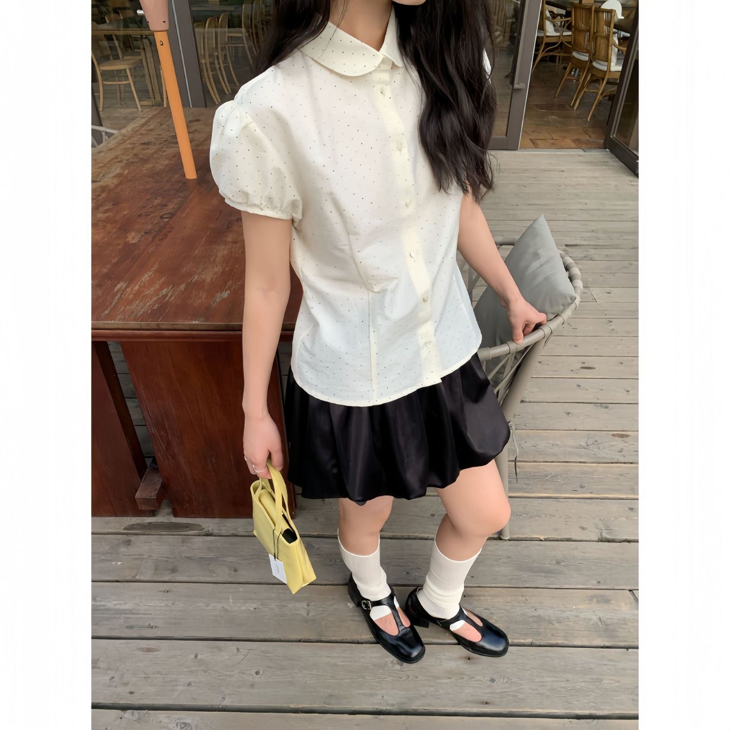 Sweet Polka Dot Polo Collar Blouse