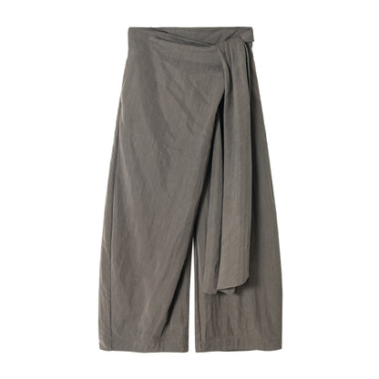 New commuter design Tencel texture lace-up anti-wrinkle wide-leg casual pants