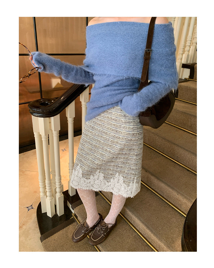 Women's Lace Spliced A-Line Midi Skirt