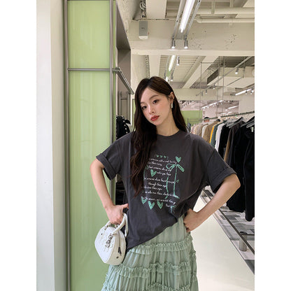 Fun Elk Print Crew Neck Loose Short Sleeve Cotton T-Shirt
