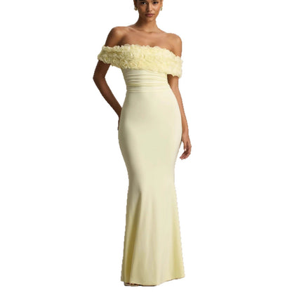 New fashion splicing flower one-word shoulder dress backless sexy tube top skirt
